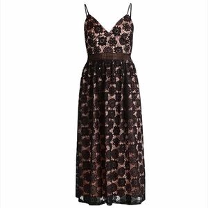 Oh My Love Lace Overlay Spaghetti Strap Midi Dress